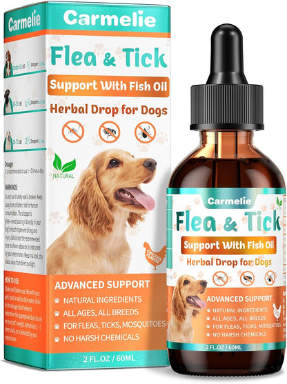 Flea and Tick Prevention for Dog, Natural Oral Flea & Tick Support Drops with Omega-3 for Puppy Pets - Supports Healthy Skin & Coat - Oral Supplement for All Breeds and Ages - Chicken