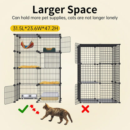 Oneluck 4-Tier 47.2 Inch Large Cat Cages DIY Cat Playpen Detachable Metal Wire Kennels Cat Crate Exercise Extra Place Ideal for 1-2 Cat