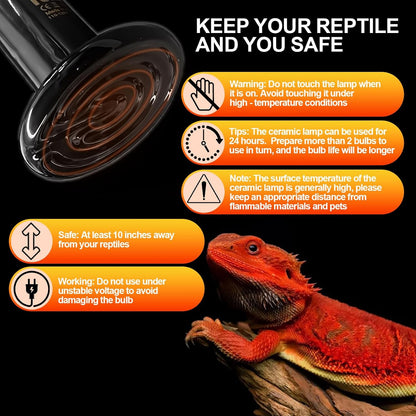 BNOSDM 2 Pack 50W Non-Light Emitting Ceramic Heat Emitter, Reptile Heat Lamp Bulbs, Brooder Coop Heater Lamp Bulb for Amphibian Reptiles Lizard Turtle Chicken