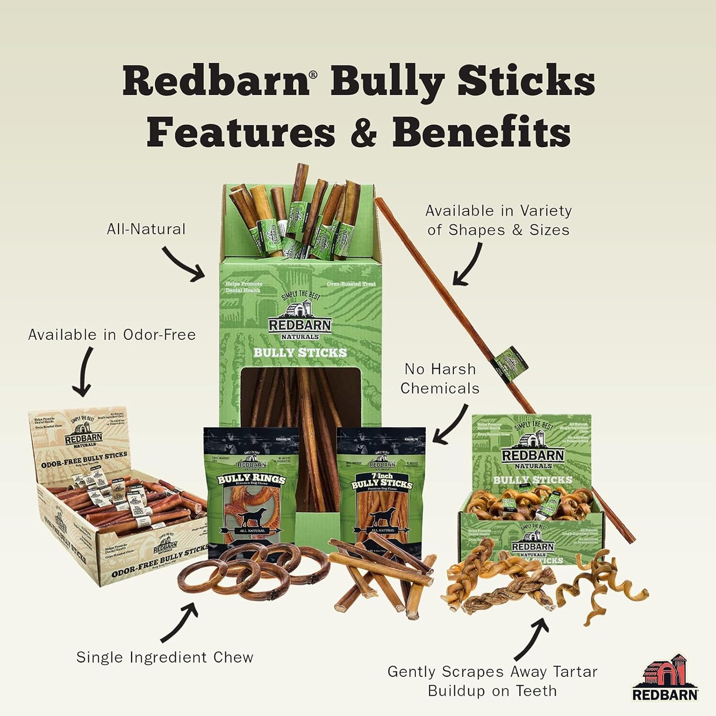 Redbarn Odor Free 7" Braided Bully Sticks for Dogs 1-Count