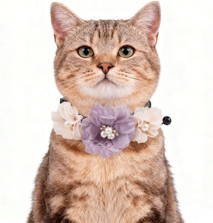 Cat Collar Pink Floral with Bell and Removable Flower Bowtie Breakaway Adjustable Cat Collar for Girl Kitten Puppy Small Cats Dogs Daily Decoration (1p-Z)