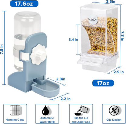 No Mess Bird Feeder Water Dispenser Set, Parakeet Cage Accessories, Bird Feeder and Waterers in Cage for Cockatiels, Finches, Lovebirds, Budgies, Canaries
