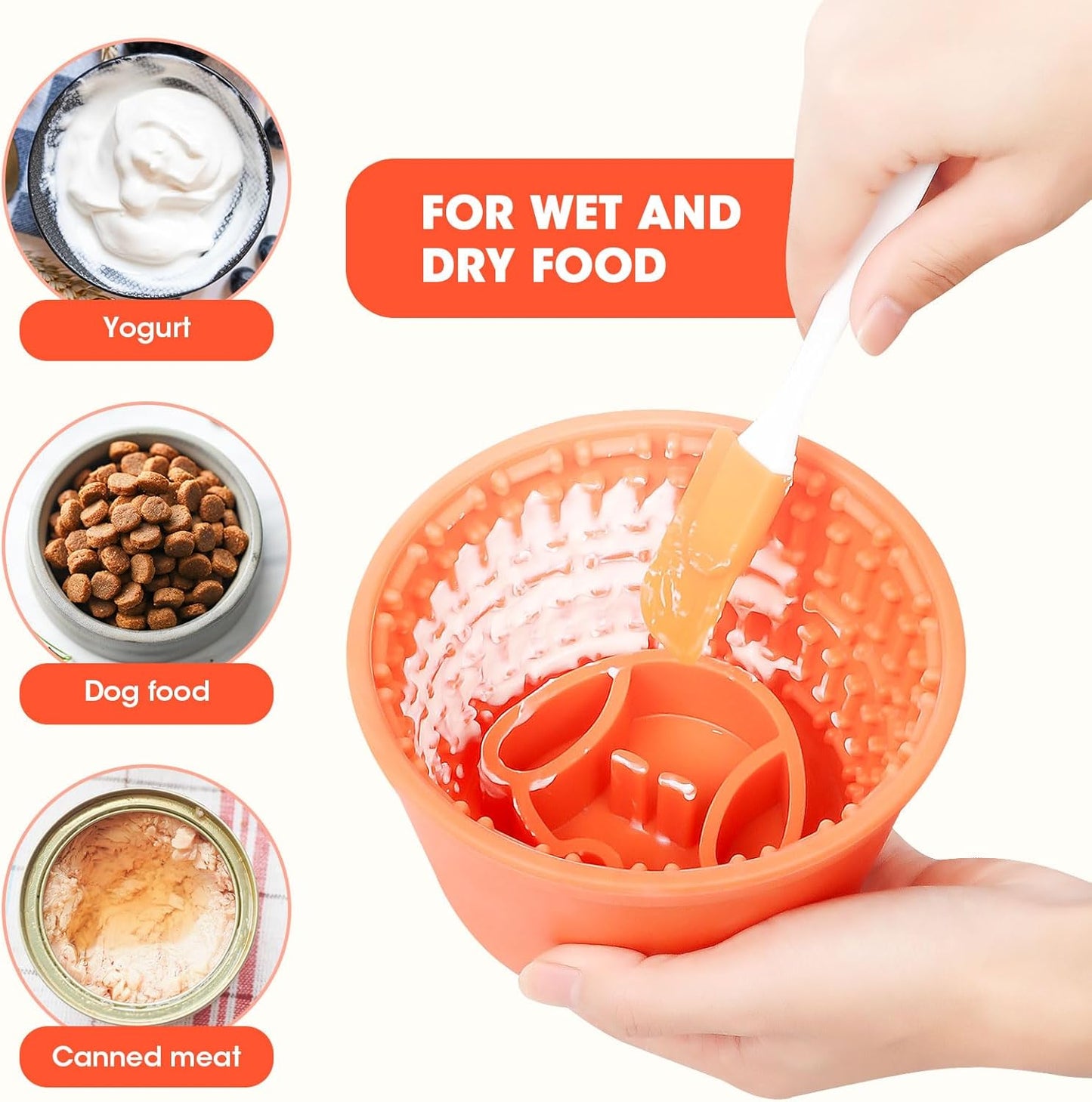 Slow Feeder Dog Bowl,Non-Slip Lick and Freeze Bowl for Dogs,Long Lasting Silicone Licking Mat for All Dog Sizes,Anti-Chocking and Reduce Anxiety(Orange)