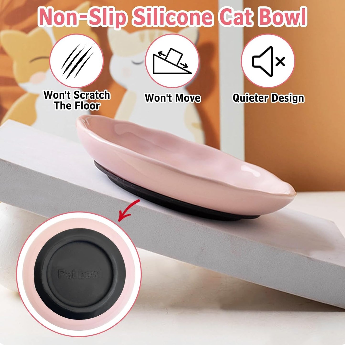 BNOSDM Raised Cat Slow Feeder Bowl and Green Ceramic Shallow Cat Food Bowls for Small Cats