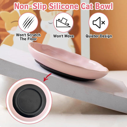 BNOSDM Raised Cat Slow Feeder Bowl and Green Ceramic Shallow Cat Food Bowls for Small Cats