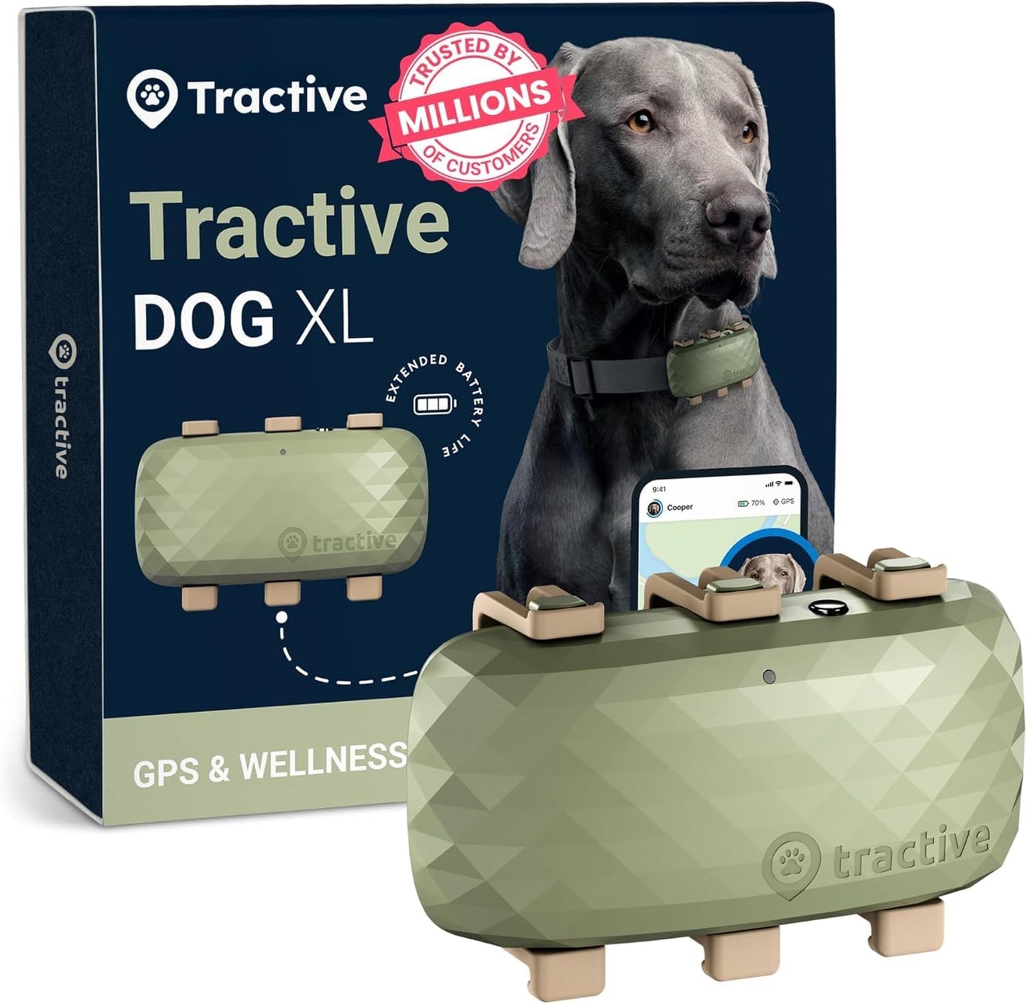 Tractive XL Smart Dog GPS Tracker | Live Pet Tracker with Virtual Fence | Vital Signs Monitoring of Heart & Respiratory Rate | Up to 1-Month Battery Life | Dog Collar Attachment (Green)