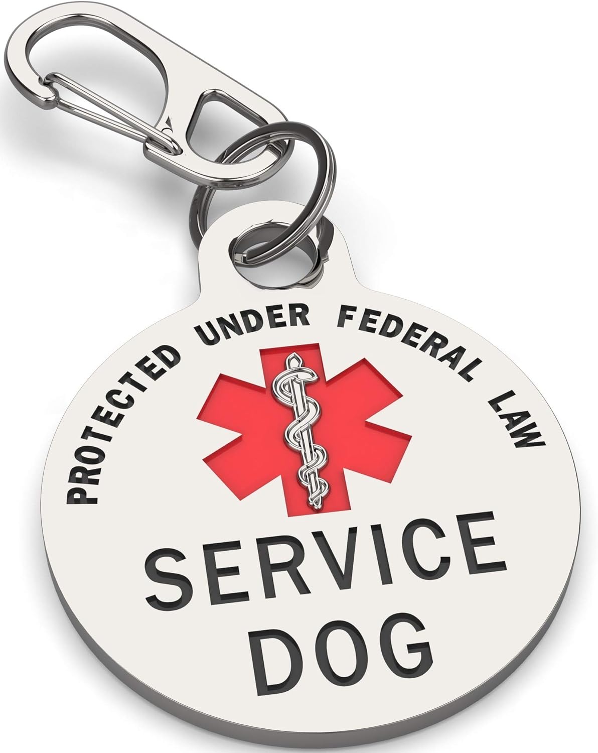 Service Dog Tag Double Sided with Federal Protection & Red Medical Alert Symbol | 1.25 Inch Durable Pet ID Tags | Easily Attach to Collar, Harness, Vest | Service Dog Identification Tag