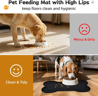 Dog Food Mat Anti-Slip Silicone Bowl Mats for Food and Water, Thicker Pet Placemat Waterproof Cat Feeder Pad with High-Lips Prevent Messy Spills to Floor Suitable for Medium and Small Pet