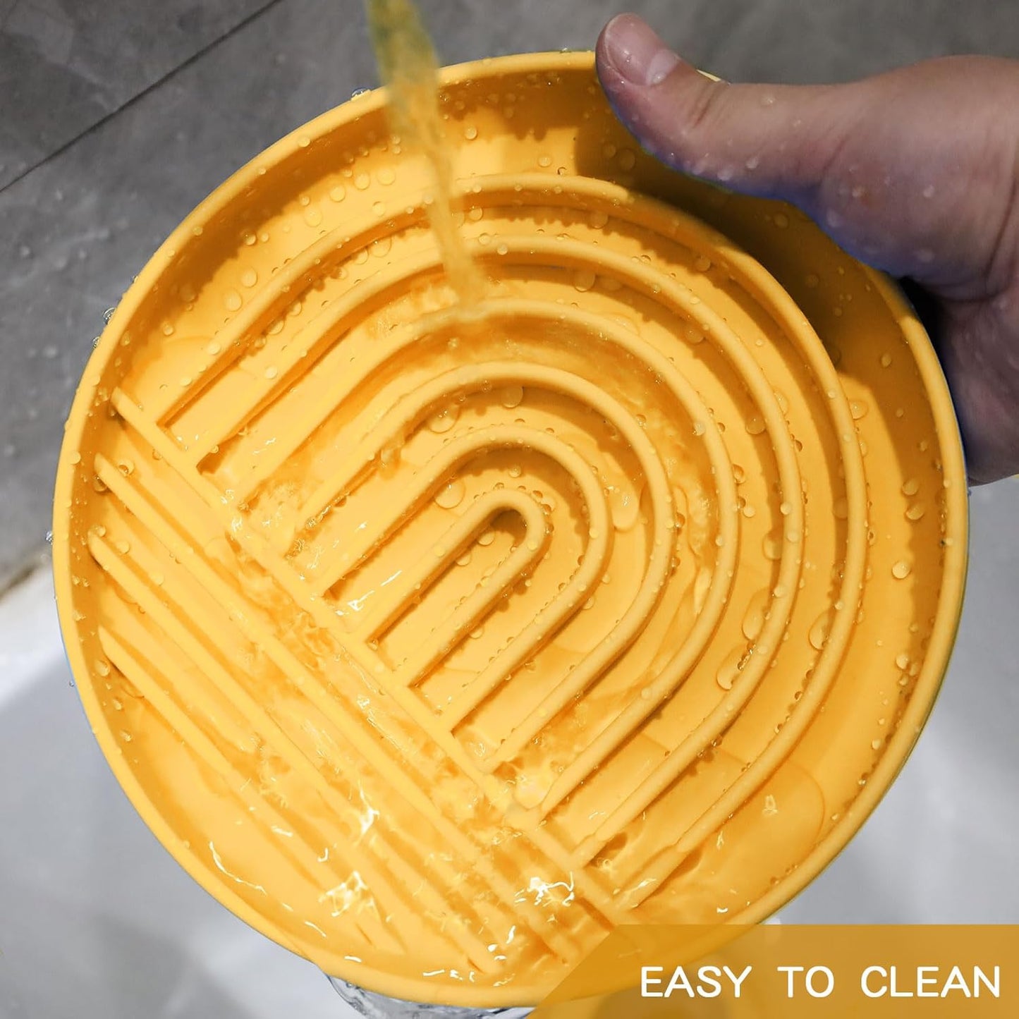 Slow Feeder Dog Bowls with Suction Cups, Silicone Puzzle Bowl for Slow Eating, Pets Slow Feeder Non-Slip Design Dishwasher Microwave Safe for Small Medium Dogs, Yellow