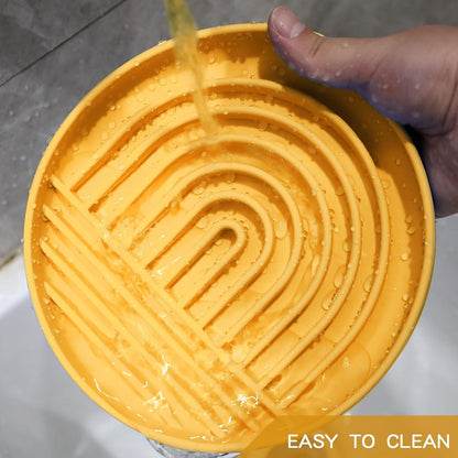 Slow Feeder Dog Bowls with Suction Cups, Silicone Puzzle Bowl for Slow Eating, Pets Slow Feeder Non-Slip Design Dishwasher Microwave Safe for Small Medium Dogs, Yellow