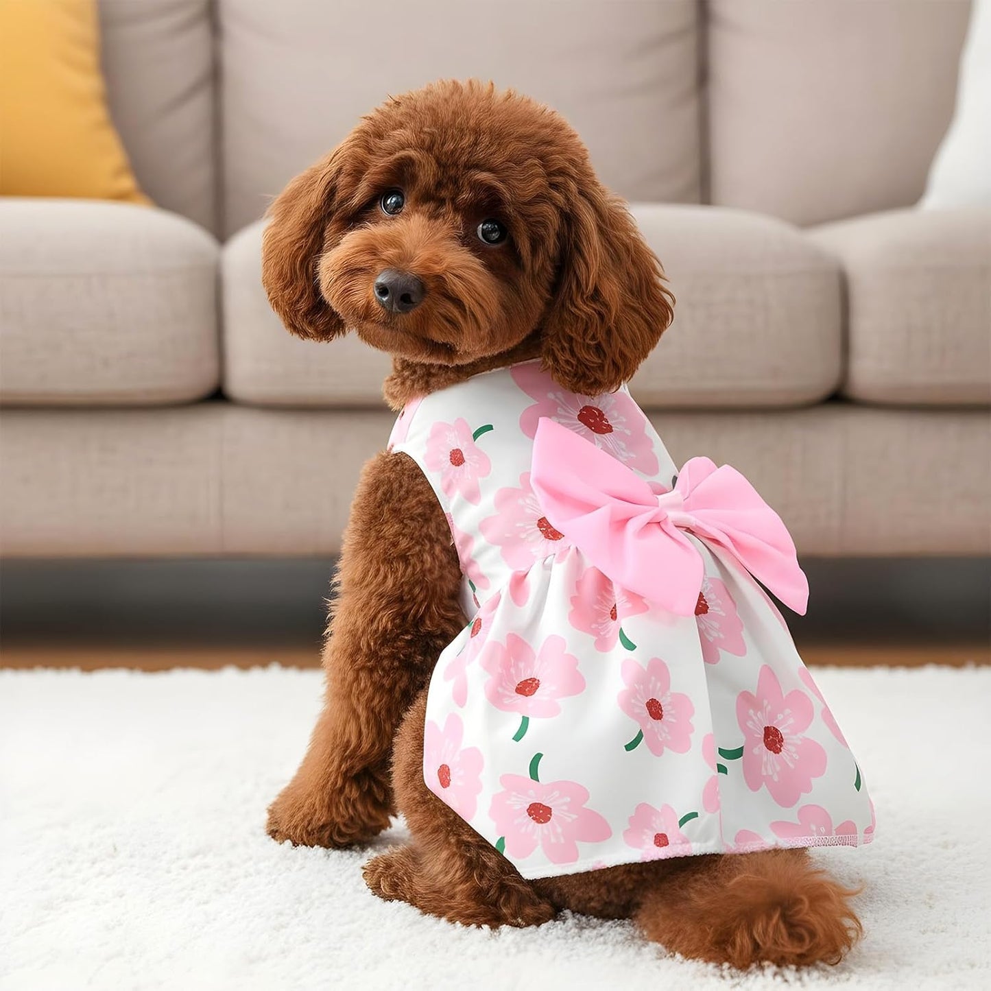 Dog Floral Dress, Cute Dog Dresses with Pink Bow, Pet Princess Dresses, Pink Floral Dogs Cat Clothes, Spring Summer Pet Clothes for Chihuahua, Yorkie, Puppy and Small Cats (XS Size)