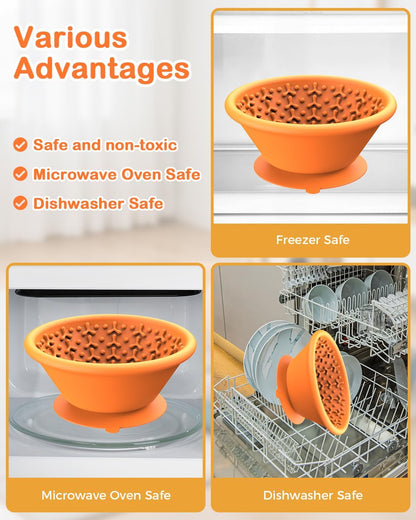 Dog Lick Bowl, Silicone Slow Feeder Dog Bowls with Non-Slip Suction Base and Steel-Reinforced Rim, Anxiety-Relief Feeding Solution for Medium & Large Breeds (Orange)