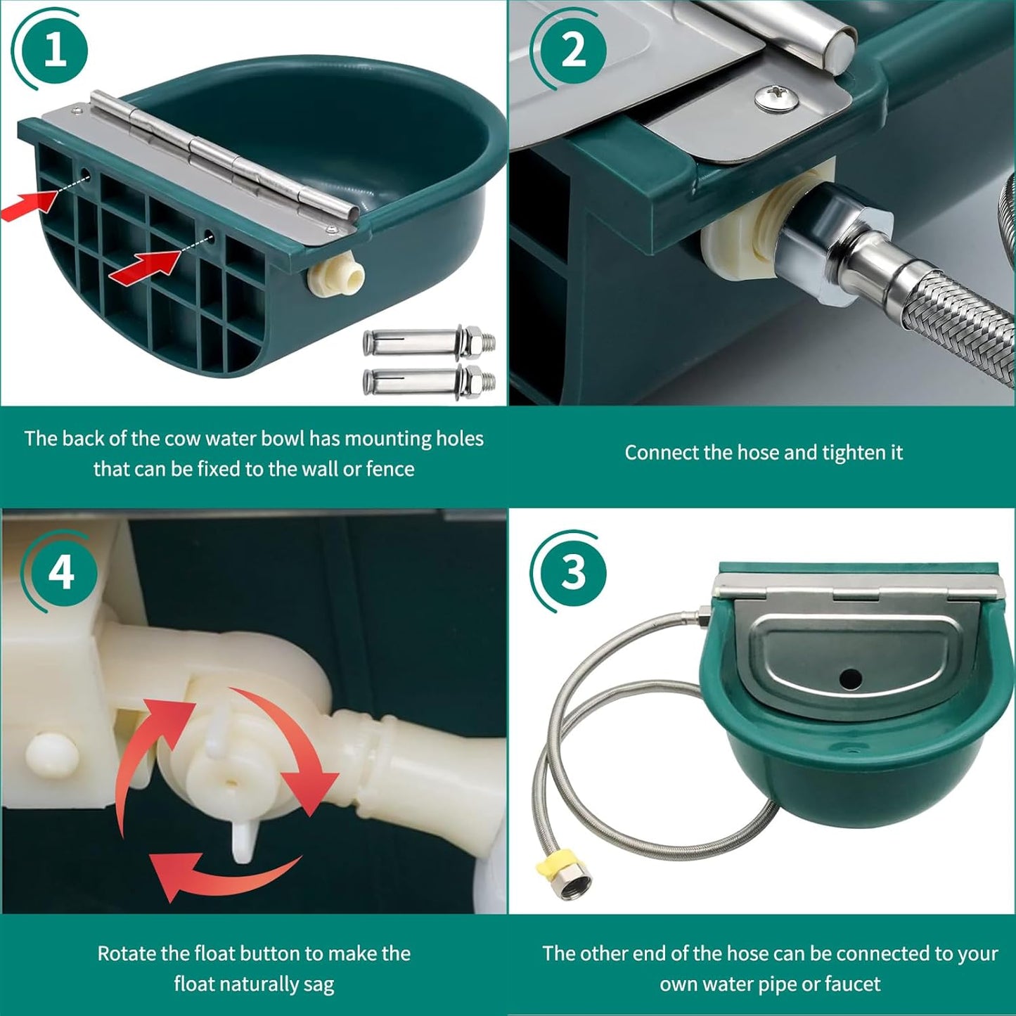 Automatic Water Bowl, Livestock Waterer for Cattle Dog Horse Goat Sheep, Outdoor Animal Drinking Water Trough Bowl with Float Valve (39.37 Inch Pipe)