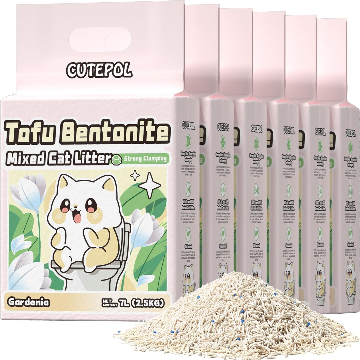 Mixed 4-in-1 Clumping Cat Litter 33 lb, Odor Control and Rapid Clumping, Water Absorbent and Flushable, Dust-Free, Multi-Cat, Bentonite Tofu Cat Litter, Jasmine Scent, 5.5lb/Pack