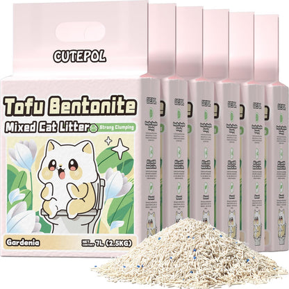 Mixed 4-in-1 Clumping Cat Litter 33 lb, Odor Control and Rapid Clumping, Water Absorbent and Flushable, Dust-Free, Multi-Cat, Bentonite Tofu Cat Litter, Jasmine Scent, 5.5lb/Pack