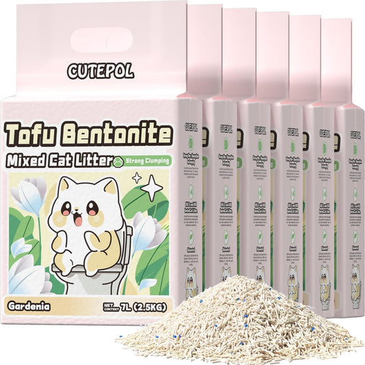 Mixed 4-in-1 Clumping Cat Litter 33 lb, Odor Control and Rapid Clumping, Water Absorbent and Flushable, Dust-Free, Multi-Cat, Bentonite Tofu Cat Litter, Jasmine Scent, 5.5lb/Pack