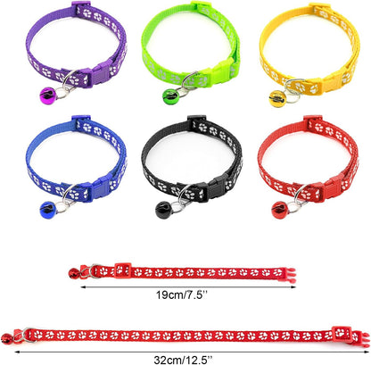 Quacc 6pcs Puppy Collars, Puppy Whelping Collars Colourful Adjustable Dog Collar 19-32CM Paw Print Collar with Bell for Small Dog Cats