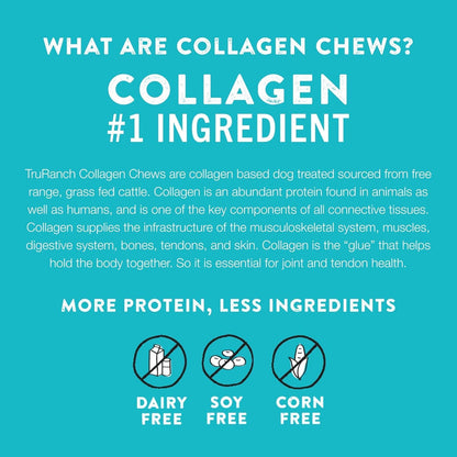 TRURANCH Collagen Rolls - 9" Collagen Rolls for Dogs - Long Lasting Healthy Joint Support Dog Treat - Rawhide Alternative - Skin & Coat Health - Made with Real Beef, 1 Bag, 3 Count