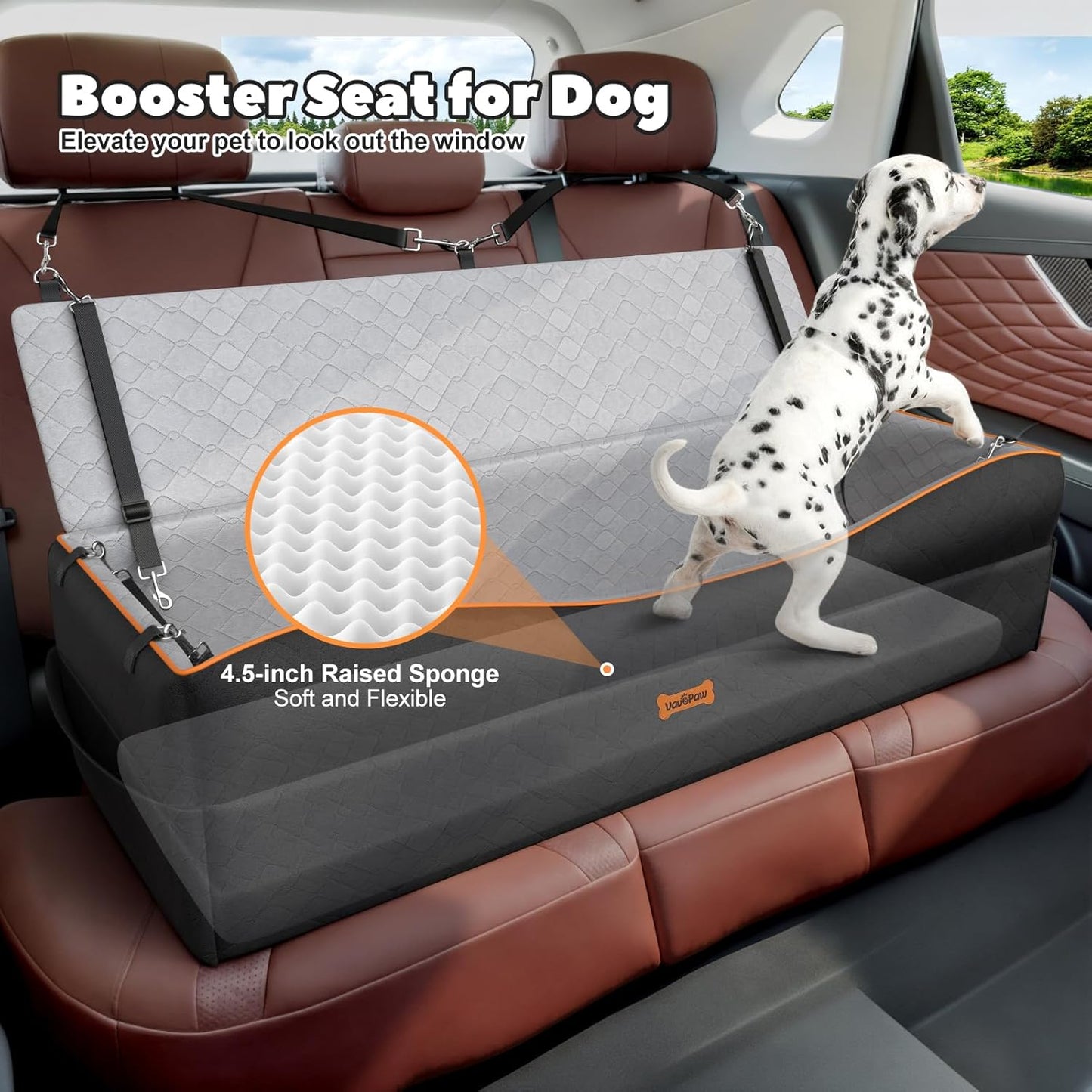Car Seat for Large Dog, Dog Booster Seats for 2 Medium or 3 Small Dogs Under 100Lbs, Pet Car Seats with 2 Safety Leashes, Dogs Sofa Bed Cushion Add Thick Sponge, Pet Cars Carrier for Travel