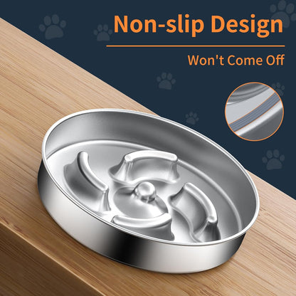 Slow Feeder Dog Bowls with Non-Slip Bottom Stainless Steel Metal Slow Feeing Bowls 3 Cups for Small Medium Dogs and Fast Eaters Slowing Down of Eating