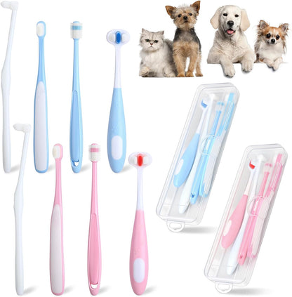 Ceenna 8 Pcs Small Dog & Cat Toothbrush with 2 Storage Clear Box 360 Degree Soft Silicone Deep Pet Teeth Cleaning Kit Cat Dental Care for Kitten and Small Dogs, 4 Different Shapes