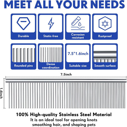 Lallisa 12 Pcs Stainless Steel Dog & Cat Comb, Metal Grooming Tool for Removing Knots, Long and Short Haired Pets Including Dogs, Cats & Others, 7.48 Inch