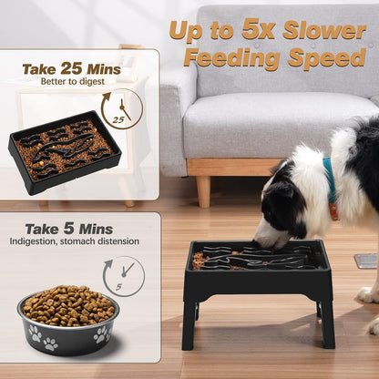 Elevated Slow Feeder Dog Bowls, 9 Cups Raised Dog Slow Feeder Bowls Large Breed with 4 Adjustable Heights Pet Food bowl Stand, Non Slip Anti Gulping sow eating dog bowl for Medium & Large Breed