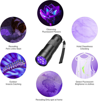 COSOOS 2 Pack UV Flashlight, 12 LED Handheld Blacklight Flashlight 395nm Mini Light Torch Detector for Dog Pet Urine Stains, Bed Bugs and Scorpions. (Batteries not Included)