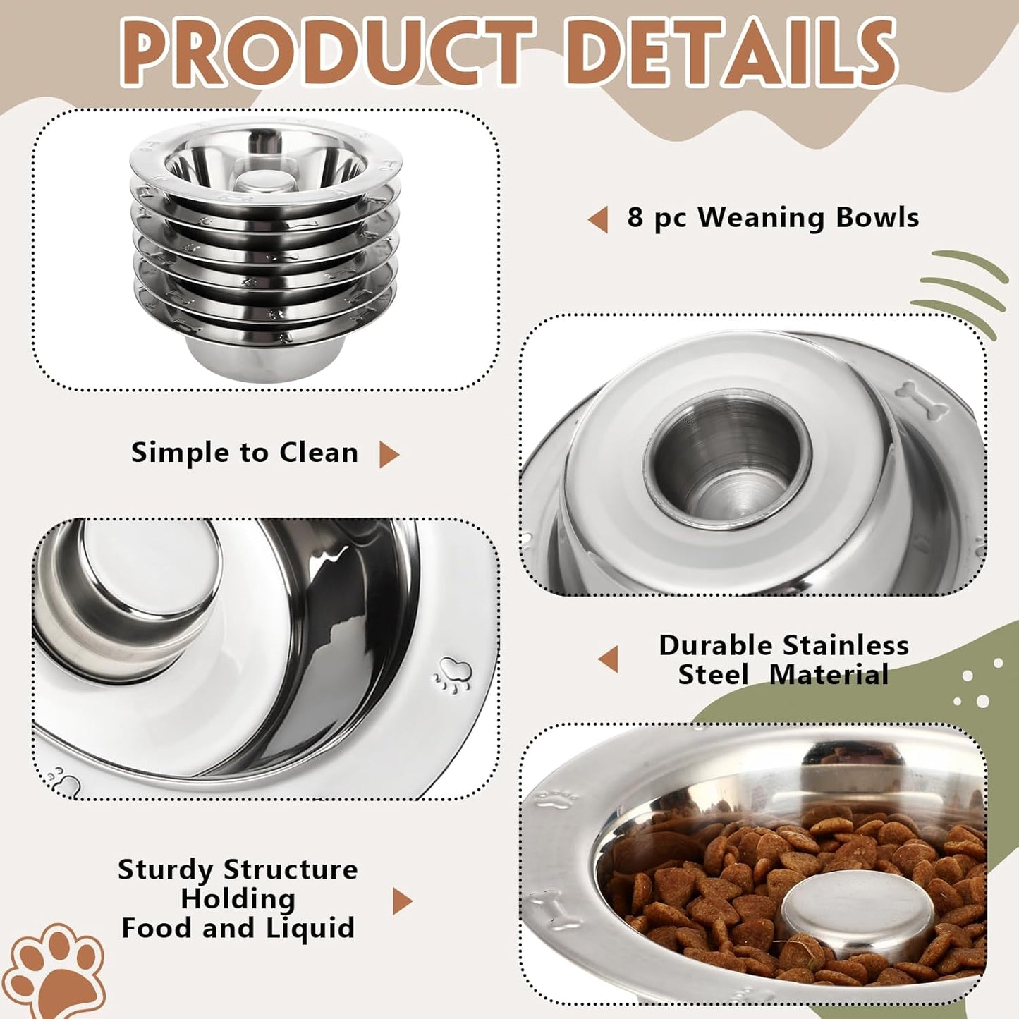 8 Pcs Stainless Steel Puppy Bowls Bulk 6 Inch Small Dog Bowl for Food and Water Puppy Slow Feeder Whelping Weaning Dishes for Multiple Puppies Kittens Pet Feeding Supplies