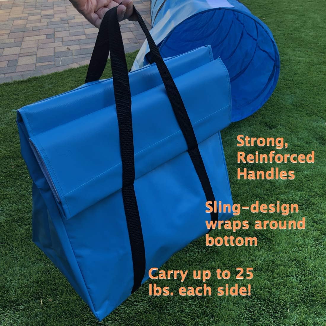 Rise8 Non-constricting Saddlebags for stabilizing Dog Agility Tunnel (Blue)