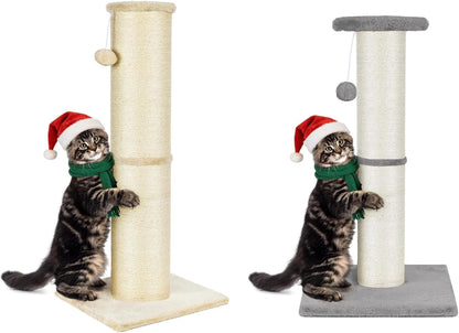 PAWSCRAT Cat Scratching Post 32" Tall, Large Diameter Natural Sisal Cat Scratch Post with Dangling Ball, Scratch-Resistant and Durable for Indoor Cats, Protect Your Furniture,Large/X-Large