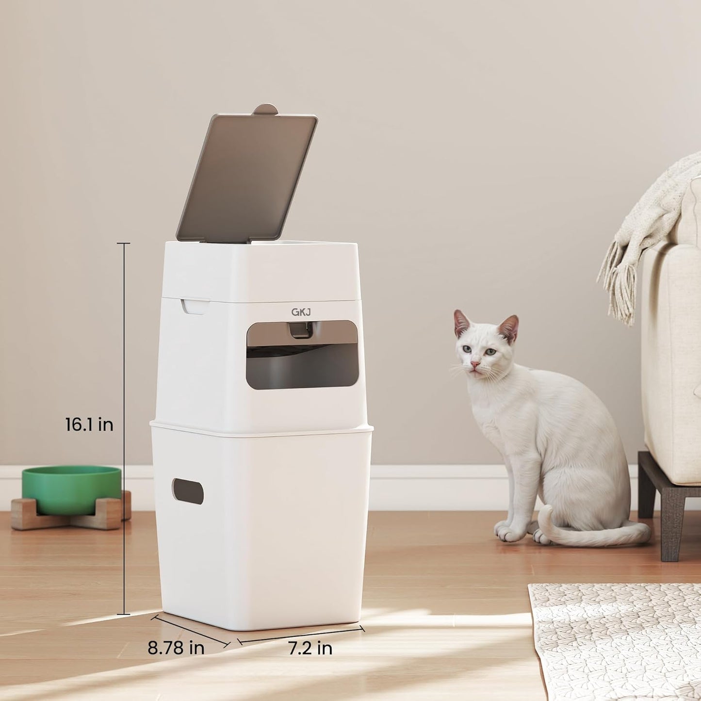 GKJ Cat Litter Trash Can | Litter Disposal Bin | Cat Litter Garbage Can Disposal System | Litter Box Trash Can | Includes 1 roll of 16 Easy Tear-Off Bags