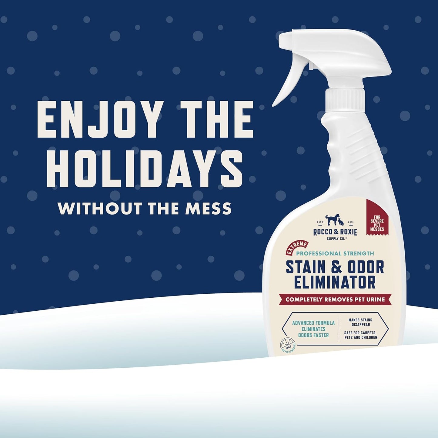 Rocco & Roxie Extreme Stain & Odor Eliminator for Strong Odor, Pet Urine Enzyme Cleaner Destroyer, Stain Remover, Dog Poop and Cat Pee, Enzymatic Carpet Cleaner Spray for Home, Puppy Potty Training