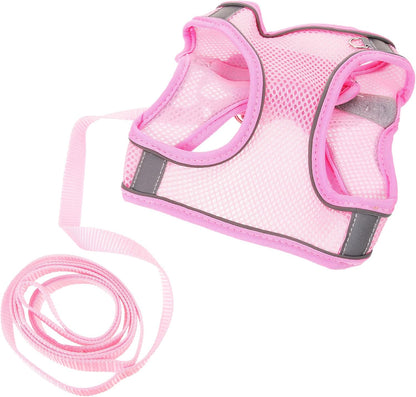Pet Reflective Harness and Leash Set, Breathable Mesh Small Dog Harness with Adjustable Straps, Pink Large Size, Summer Walking Gear for Household Dogs