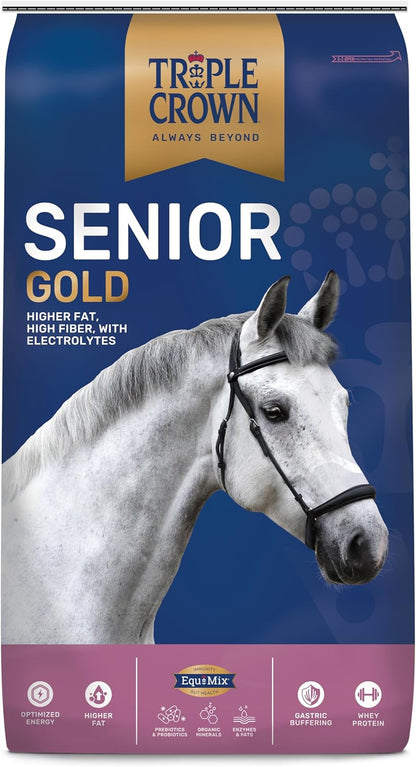 Triple Crown Senior Gold Premium Horse Feed, EquiMix Superior Nutrition, Textured Equine Senior Horse Food, Weight Gain for Mature & Performance Horses, 50 lbs