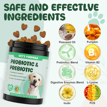 200 PCS Probiotics for Dogs - Digestive Enzymes & Prebiotics for Gut Health, Probiotic Dog Chews Diarrhea Relief & Gas Treatment, Pumpkin Formula for Sensitive Stomachs & Itchy Skin Support