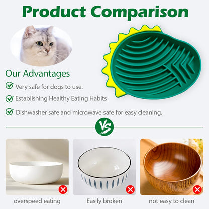 Silicone Slow Feeder Dog Bowls, 8.6"L×6.5"W×1.4"H Slow Feeder to Prevent Choking, Non-Slipping Maze Dog Food Bowl for Dry Wet Food, Versatile Pet Bowl for Dogs and Cats, Dogs Accessories(Dark Green)