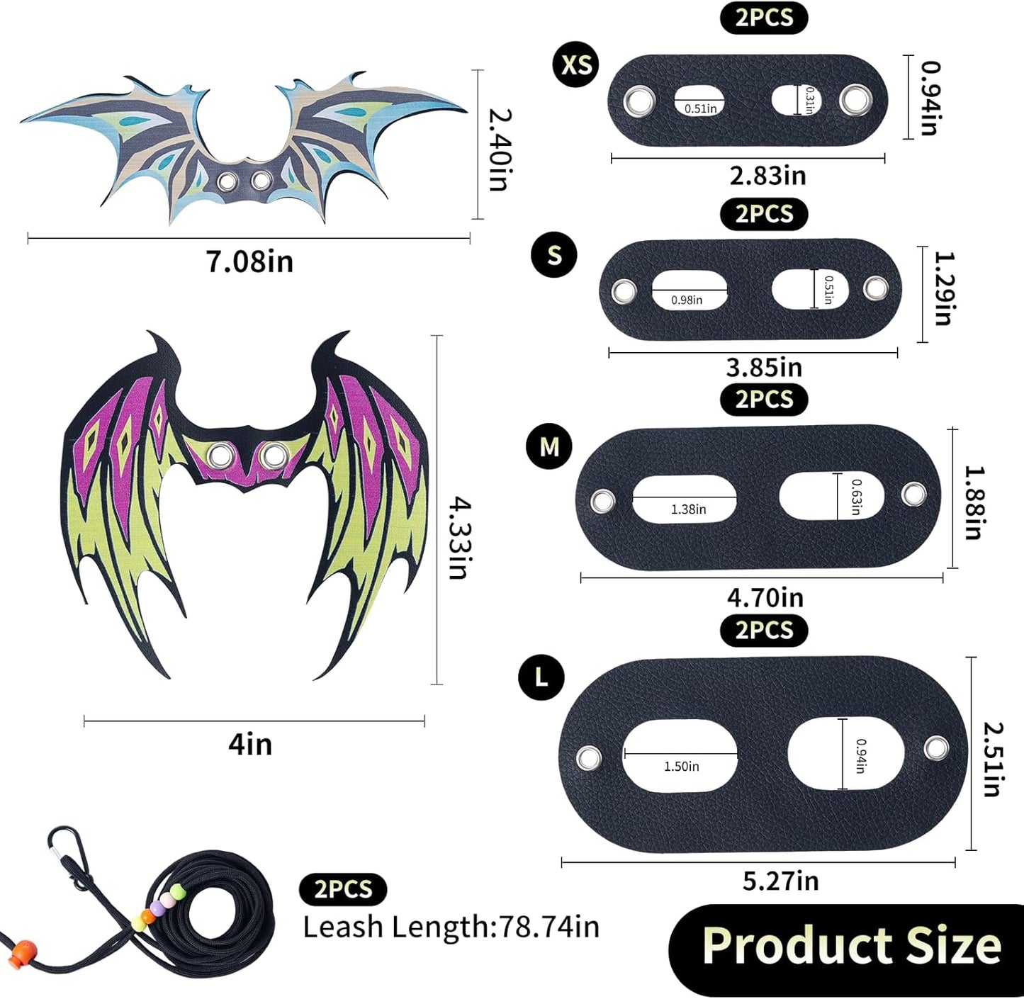 COMSUN 2 Pack Bearded Dragon Lizard Harness Leash Set, Adjustable Reptile Lizard Leashes with Colorful Soft Leather Dinosaur Wing for Geckos, Chameleon, Lizards