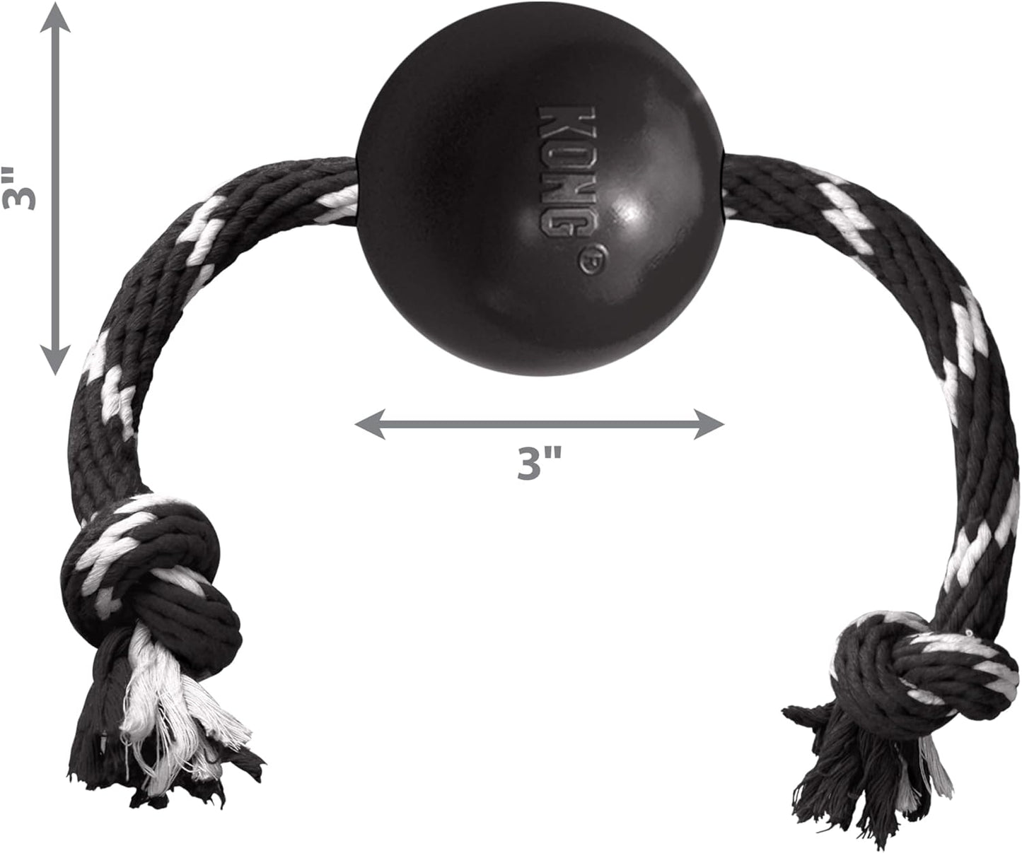 KONG Extreme Ball with Rope - Dog Fetch Toy with Rope for Easy Throwing - Durable Dog Ball Toy for Tug, Playtime & More s Most Durable Natural Rubber - Black - for Large Dogs