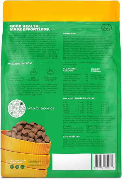 Get Joy Freeze Dried Raw Beef Meal, High Protein Grain Free, Dry Dog Food Meal Mixer and Topper, with Probiotics for Gut Health, Made with 100% USDA Organ Meat, for All Breeds and Ages, 32oz Bag