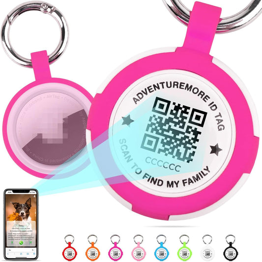 ADVENTUREMORE Tags Holder with QR Code Dog Tag, Tags Case with Anti-Lost O-Ring, Waterproof Dustproof Tags Keychain Holder for Kids, Pets, Bags, Keys Rose