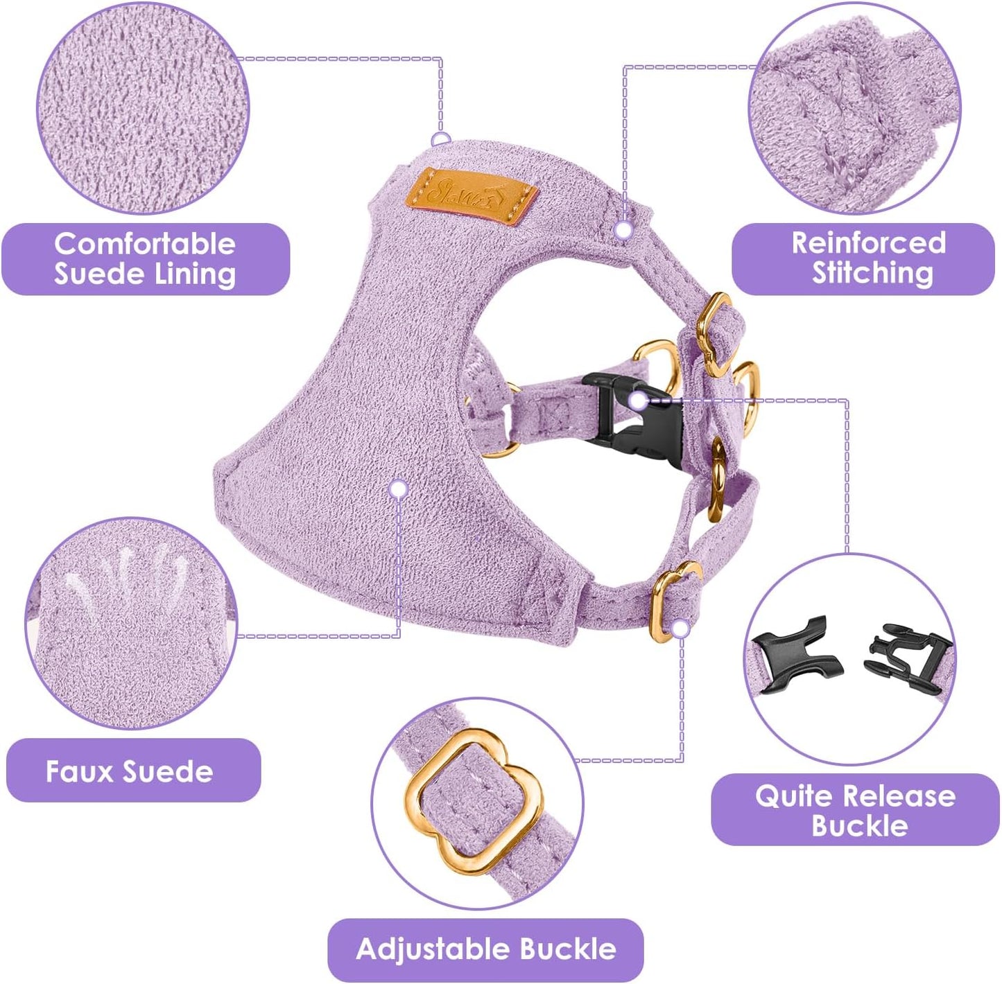 Lukovee No Pull Small Dog Harness with Leash - Lightweight Soft Puppy Vest Harnesses, Adjustable Pet Harnesses for Puppy Small Dogs (Purple, XS)