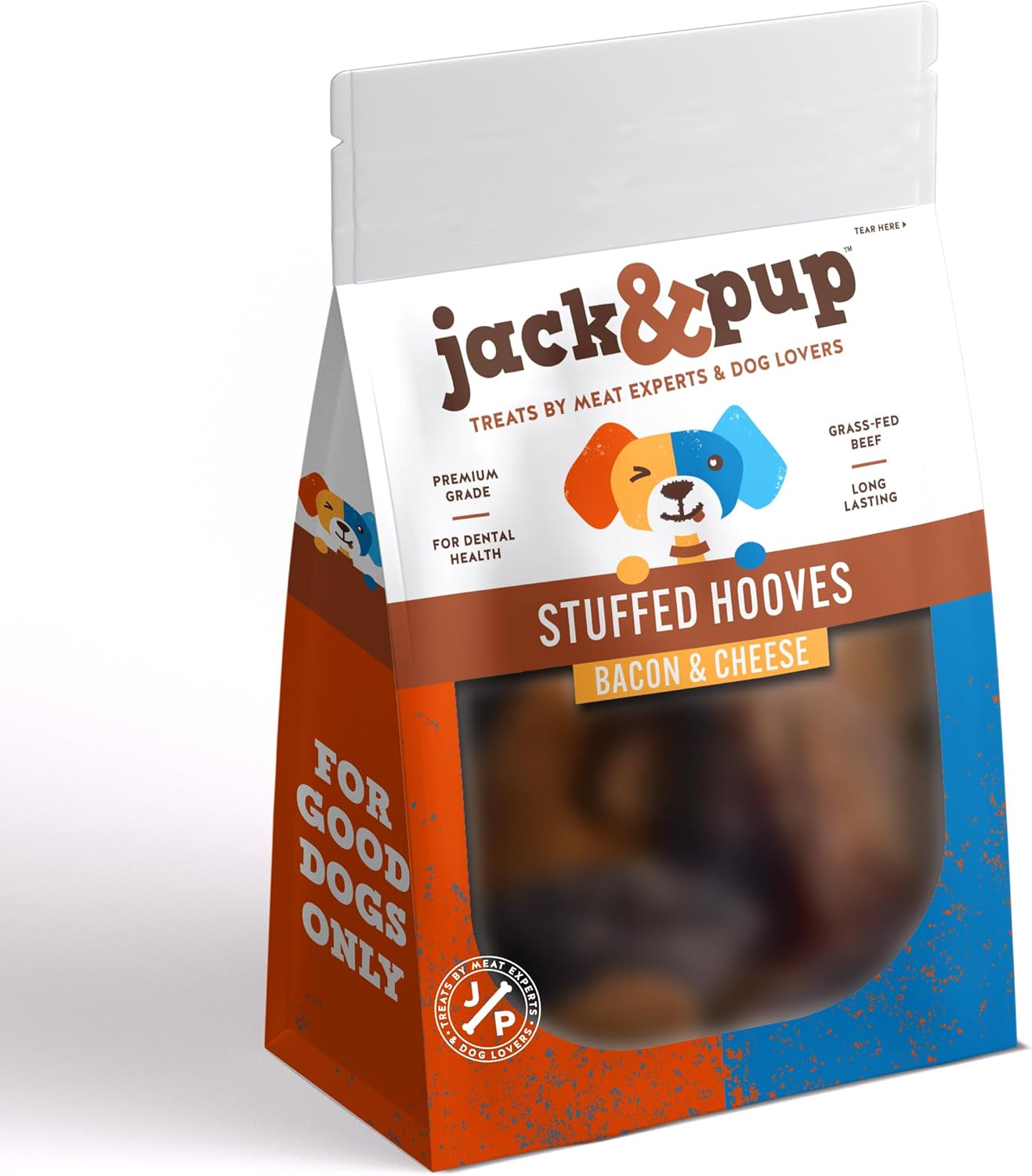 Jack&Pup Filled Cow Hooves for Dogs, Cow Hoofs for Dogs, Natural Dog Chews, Stuffed Bones (Bacon and Cheese Flavor) 5 Pack
