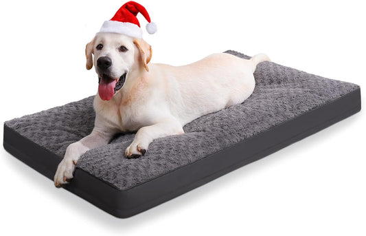 Dog Crate Bed Waterproof Dog Beds for Medium Dogs Rose Velvet Soft Fluffy Washable Dog Bed with Removable Cover & Anti-Slip Bottom, 35 x 22 Inch, Gray