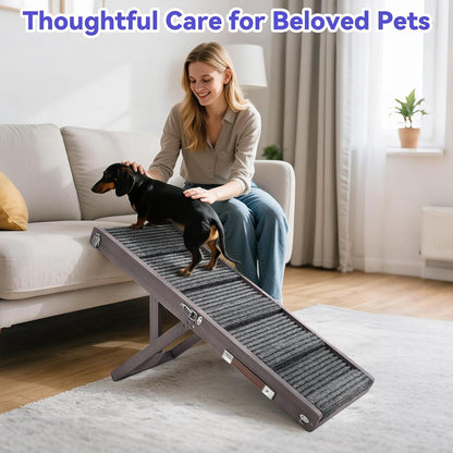 2025 Upgraded Dog Ramp for Couch, Foldable Small Dog Ramp for Low Bed, 4 Adjustable Height from 13'' to 21", Portable Stable Pet Step with Non-Slip Pad, Pet Ramps Use for Couch Stairs, Grey Purple