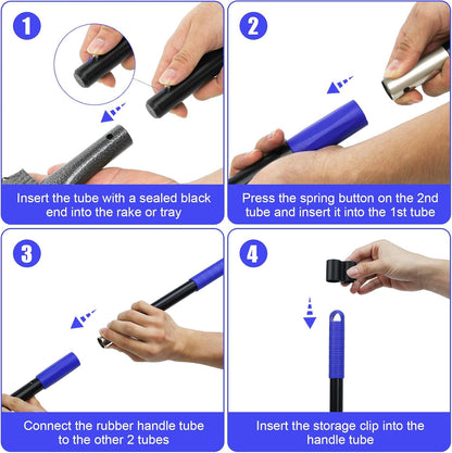 Pooper Scooper, Dog Pooper Scooper Tray and Rake Set with Adjustable Stainless Steel Long Handle for Large Medium Small Dogs (Blue)