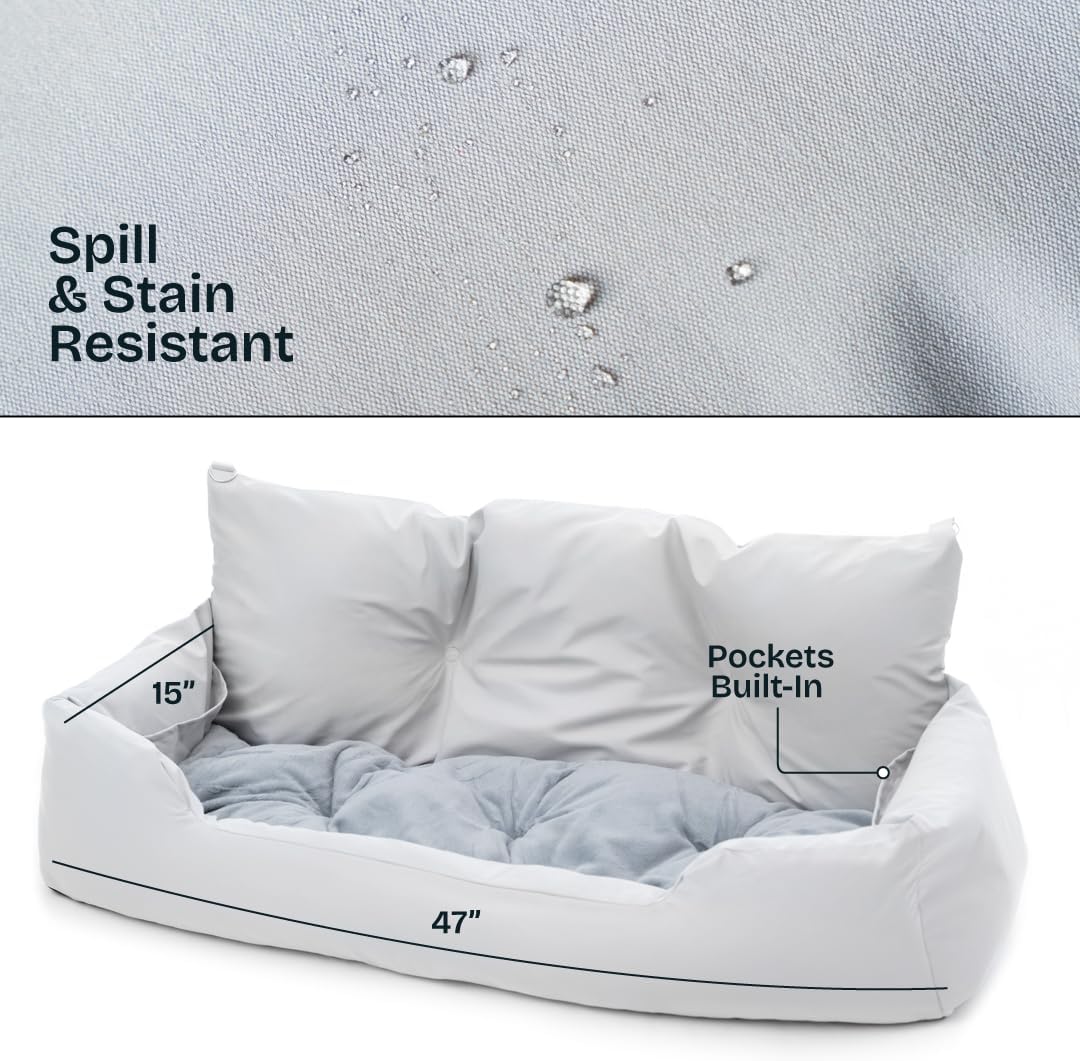 Large Dog Car Seat for Back Seat Travel | Dog Car Bed for Large Dogs with Safety Straps & Cushion Support by Waggly