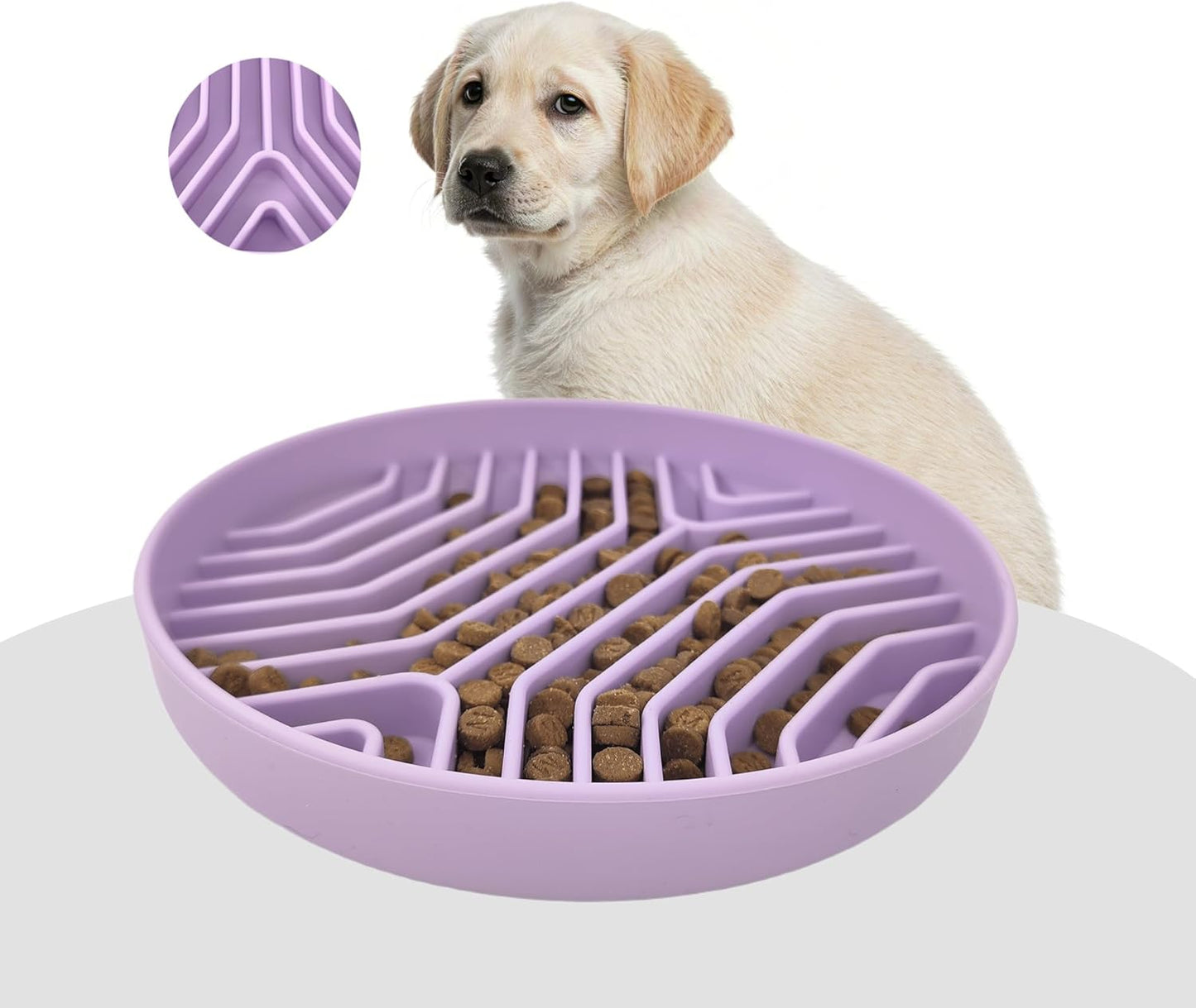 Slow Feeder Dog Bowl, 7.8 x 7.8 inches, Silicone Pet Puzzle Bowl with Suction Base, Foldable (Purple)