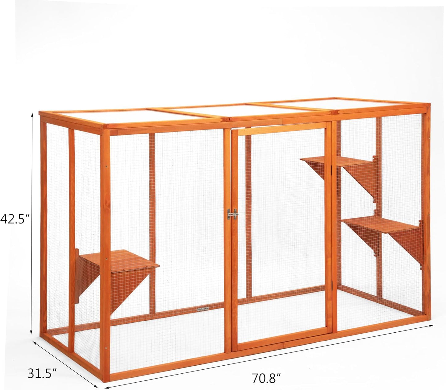 Catio Outdoor Cat Enclosure, 71" Large Weatherproof Catios with Cedar Wood Frame for cat Patio, Heavy Duty Outdoor Cat Condo & Cage, Indoor cattio for Cats (Orange-Red, Large)