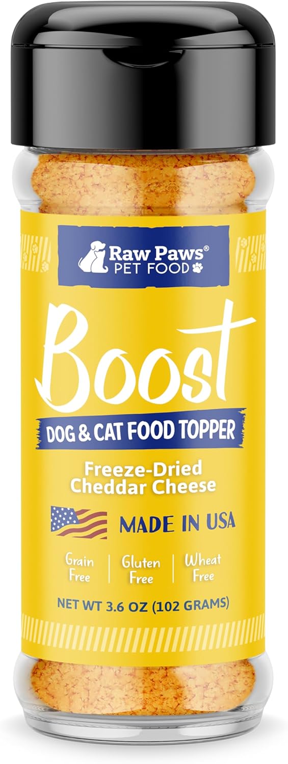 Raw Paws Boost Pet Food Topper Freeze-Dried Cheese, 3.6-oz - Made in USA - Dog Food Toppers for Picky Eaters - Dog Cheese Treats Dog Food Seasoning - Meal Toppers for Dogs, Kibble Toppers for Dogs